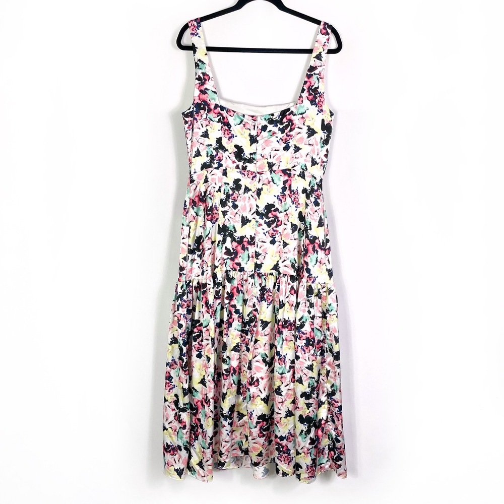 Aidan Mattox Floral Print Satin Midi Dress Square Neck Sleeveless White Size 12 - Picture 10 of 11